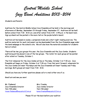 Jazz Band Audition Letter and Form 2013-2014 - Wayzata Public ...