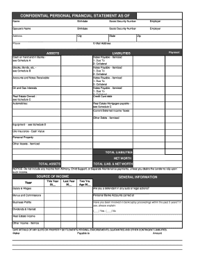 Confidential Personal Financial Statement