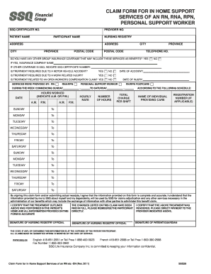 Claim Form for In Home Support Services
