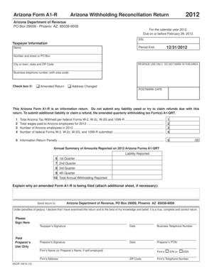 Arizona Form A1-R Withholding Reconciliation Return