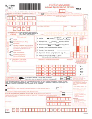 New Jersey NJ-1040 Resident Income Tax Return