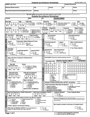Rubella Surveillance Worksheet