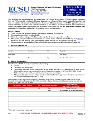 2013-14 Financial Aid Verification Worksheet