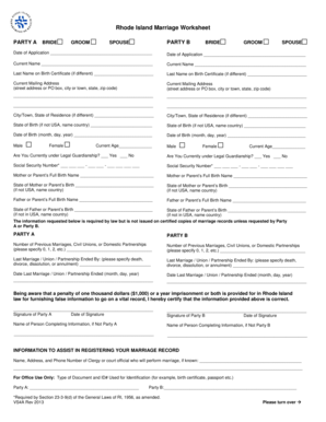 Rhode Island Marriage Worksheet