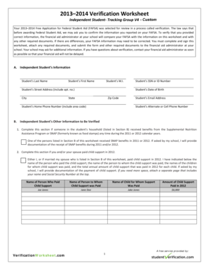 2013–2014 Verification Worksheet