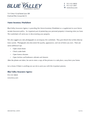 Home Inventory Worksheet