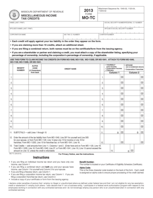Missouri Miscellaneous Income Tax Credits Form