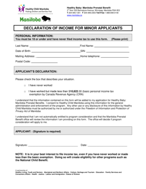 Manitoba Prenatal Benefit Income Declaration Form