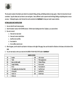 Baseball Score Sheets