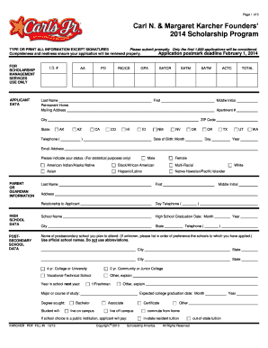 Carl N. & Margaret Karcher Founders’ Scholarship Application