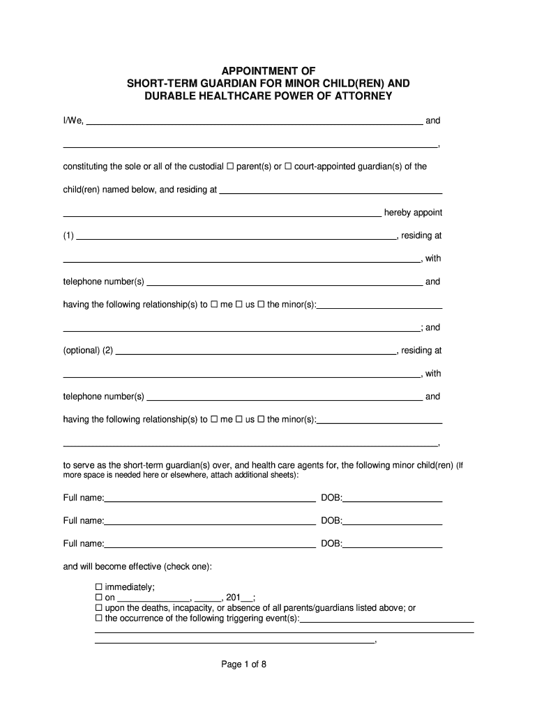 Temporary Power Of Attorney For Child While On Vacation Fill Online 