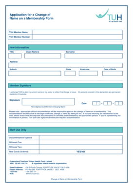 Change of Name on Membership Form