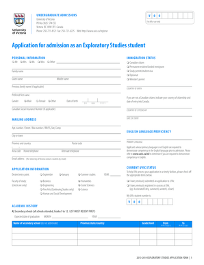 University of Victoria Exploratory Studies Application Form