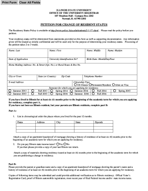 Illinois State University Residency Status Petition