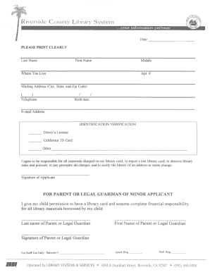 Riverside County Library Card Application