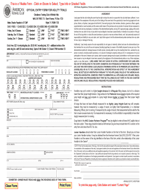 AKC Agility Trial Entry Form