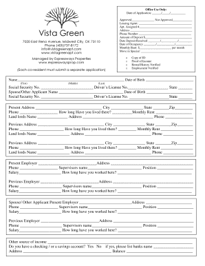 Apartment Rental Application Form