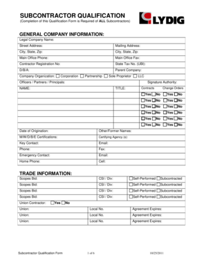 Subcontractor Qualification Form