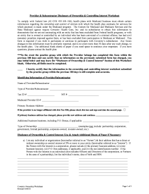 Provider & Subcontractor Disclosure of Ownership & Controlling Interest Worksheet