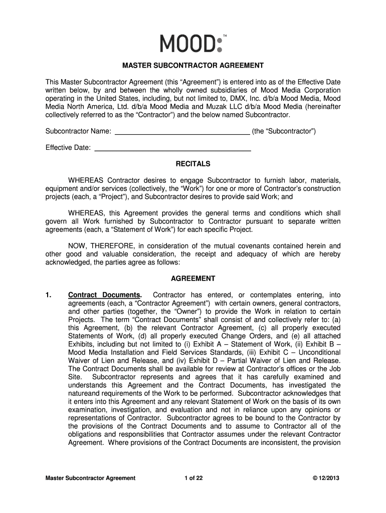 subcontractor agreement Preview on Page 1.