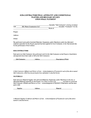 Sub-Contractor Final Affidavit and Waiver of Lien