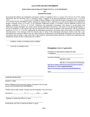Fillable Online clayton BSubcontractorb - Clayton State University ...