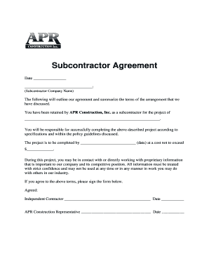 Tilton pacific construction - BSubcontractorb Agreement - APR Construction Inc