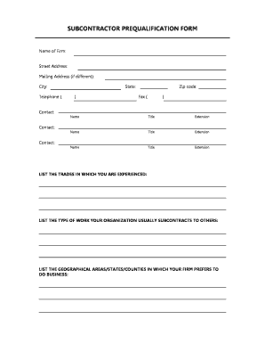 Subcontractor Prequalification Form