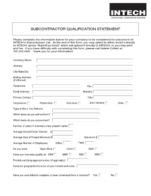 Subcontractor Qualification Statement