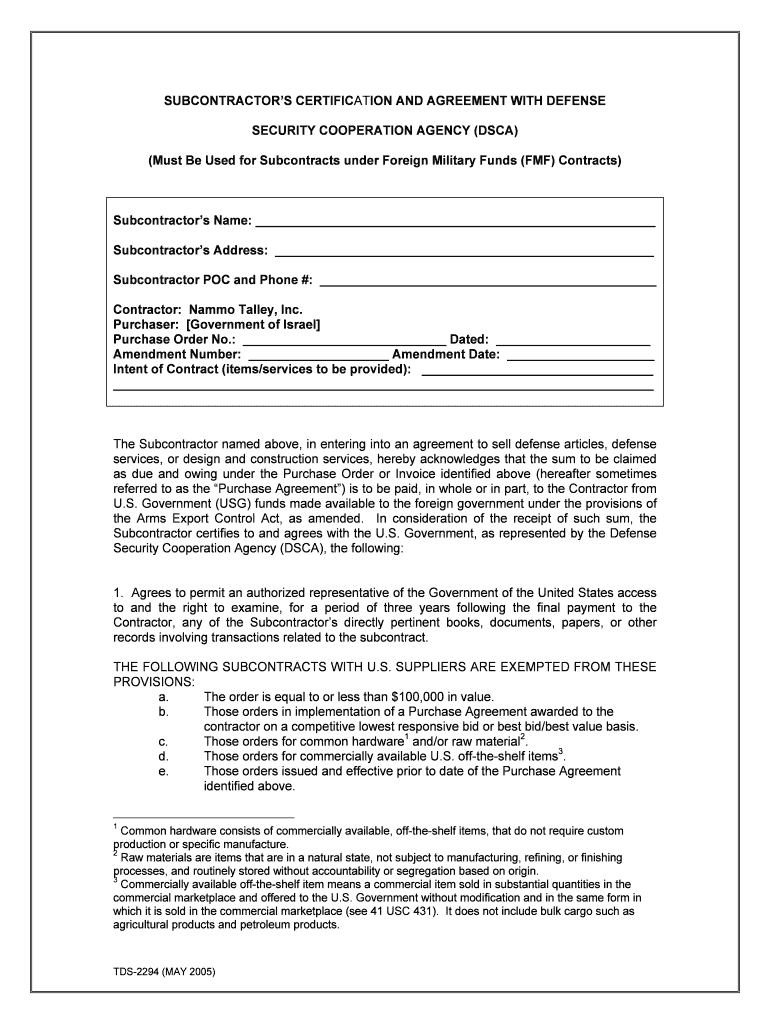 Fillable Online fido nrk SUBCONTRACTORS CERTIFICATION AND AGREEMENT