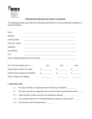 Subcontractor Qualification Statement