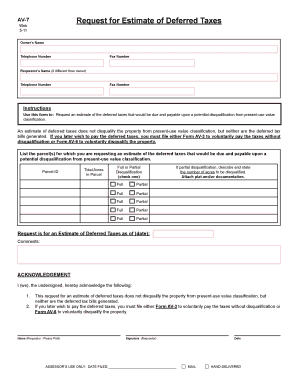 AV-7 Request for Estimate of Deferred Taxes