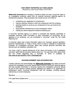 Fair Credit Reporting Act Disclosure and Authorization