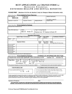 BCIT Manulife Financial Extended Health and Dental Benefits Application