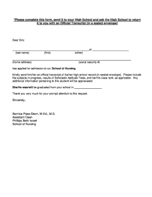 High School Transcript Request Form