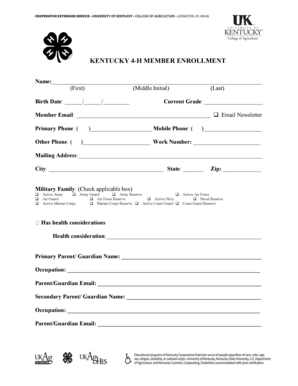 Kentucky 4-H Member Enrollment Form