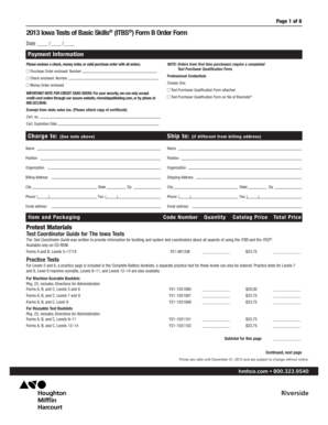 2013 Iowa Tests of Basic Skills Form B Order Form