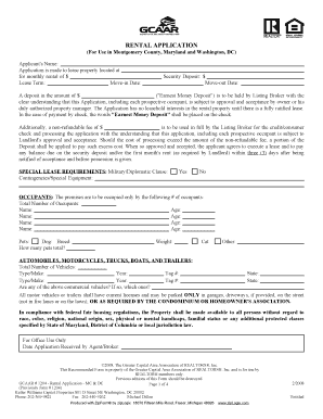 Rental Application for Montgomery County and Washington DC