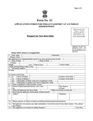 Indian Passport Application Form for Newborn