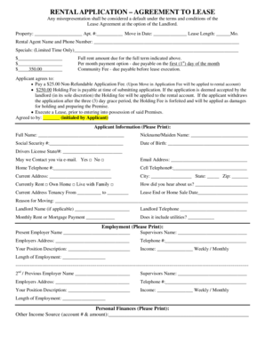 Rental Application Agreement to Lease