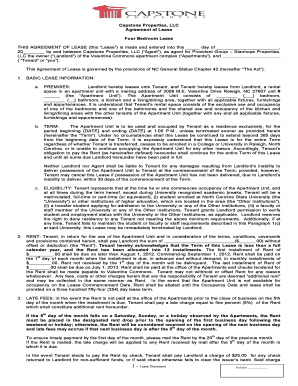 North Carolina Four Bedroom Lease Agreement