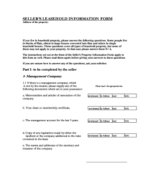 Seller’s Leasehold Information Form