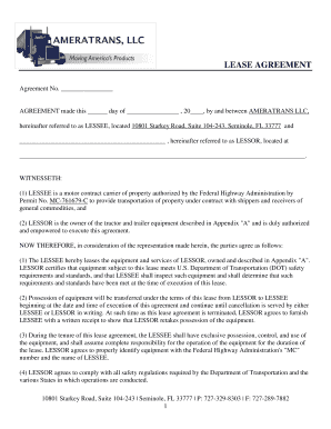 Lease Agreement for Truck Equipment