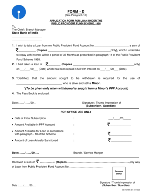 Public Provident Fund Loan Application Form