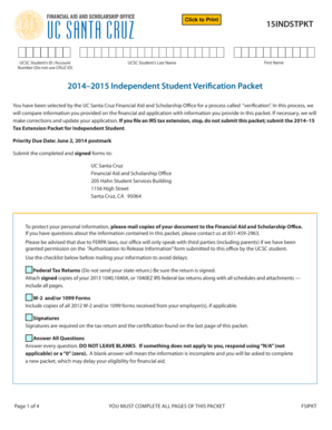 2014-2015 Independent Student Verification Packet