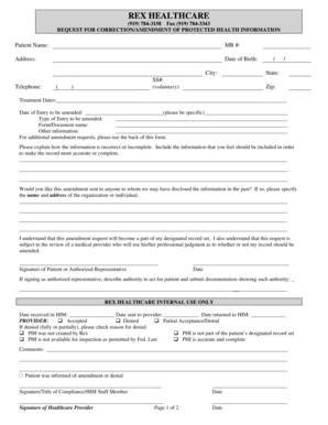 Request for Correction/Amendment of Protected Health Information