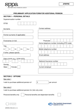 Preliminary Application Form for Additional Pension