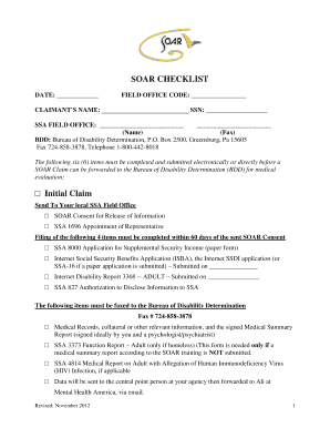SOAR Disability Claim Checklist