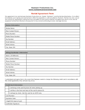 Rental Agreement Form - Ray Team Camera Rental