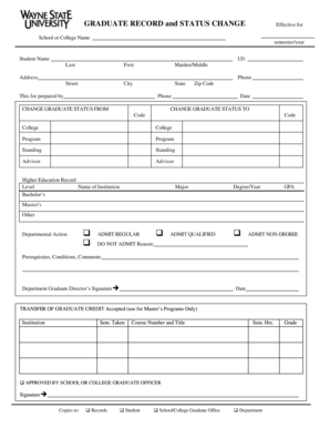Graduate Record and Status Change Form